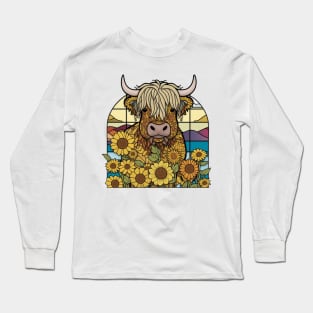 Sunflower Stained Glass Highland Cow #5 Long Sleeve T-Shirt